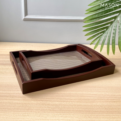 Metallic Textured Wood Trays - Set Of 2
