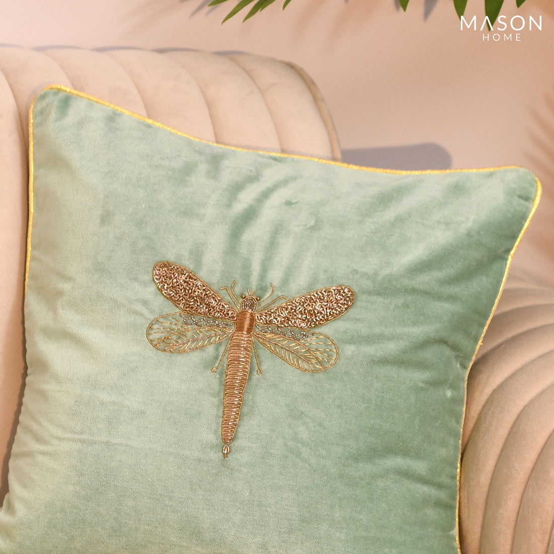 Dragonfly Luxe Cushion Cover - Sage Green