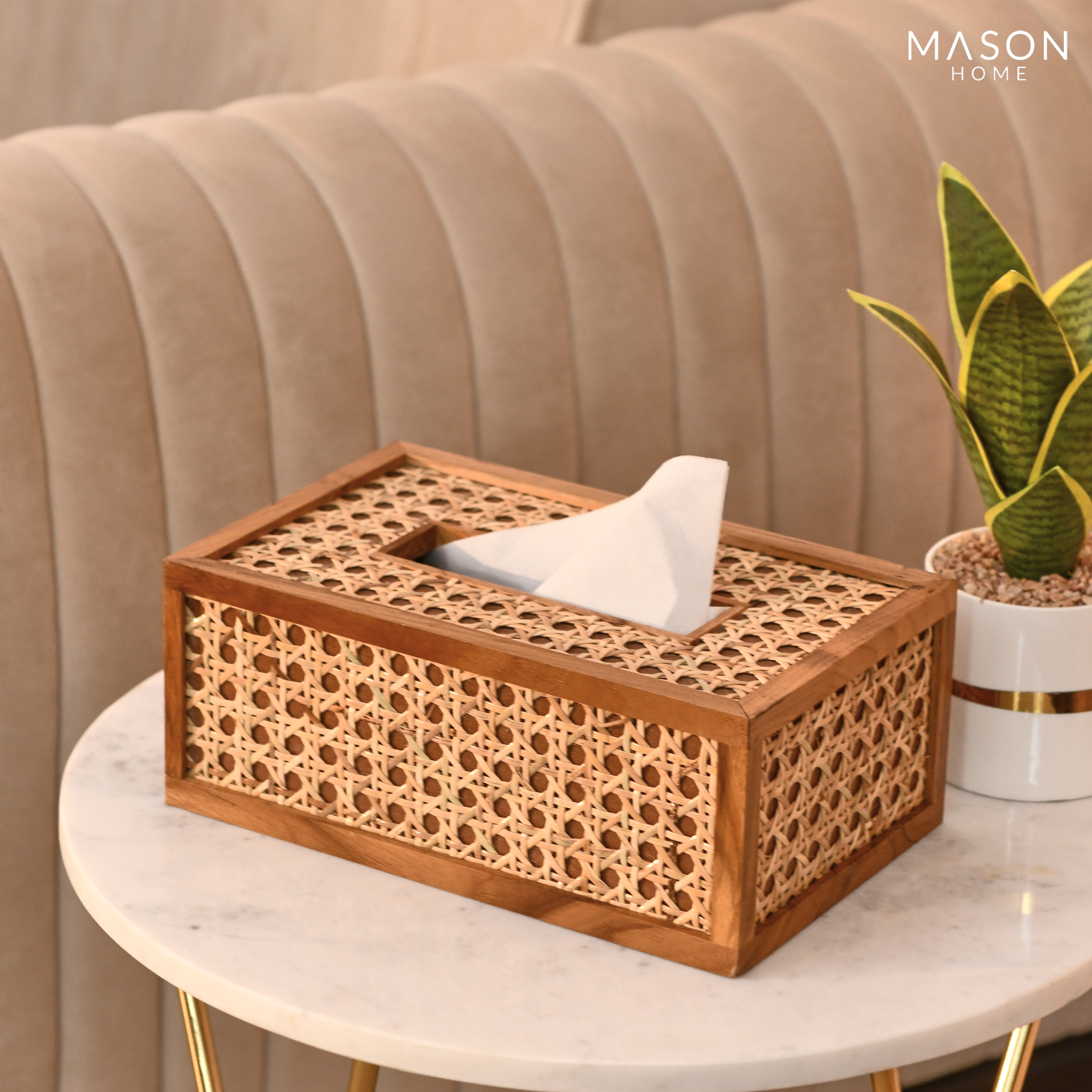 Manila Rattan Brown Wood Tissue Box