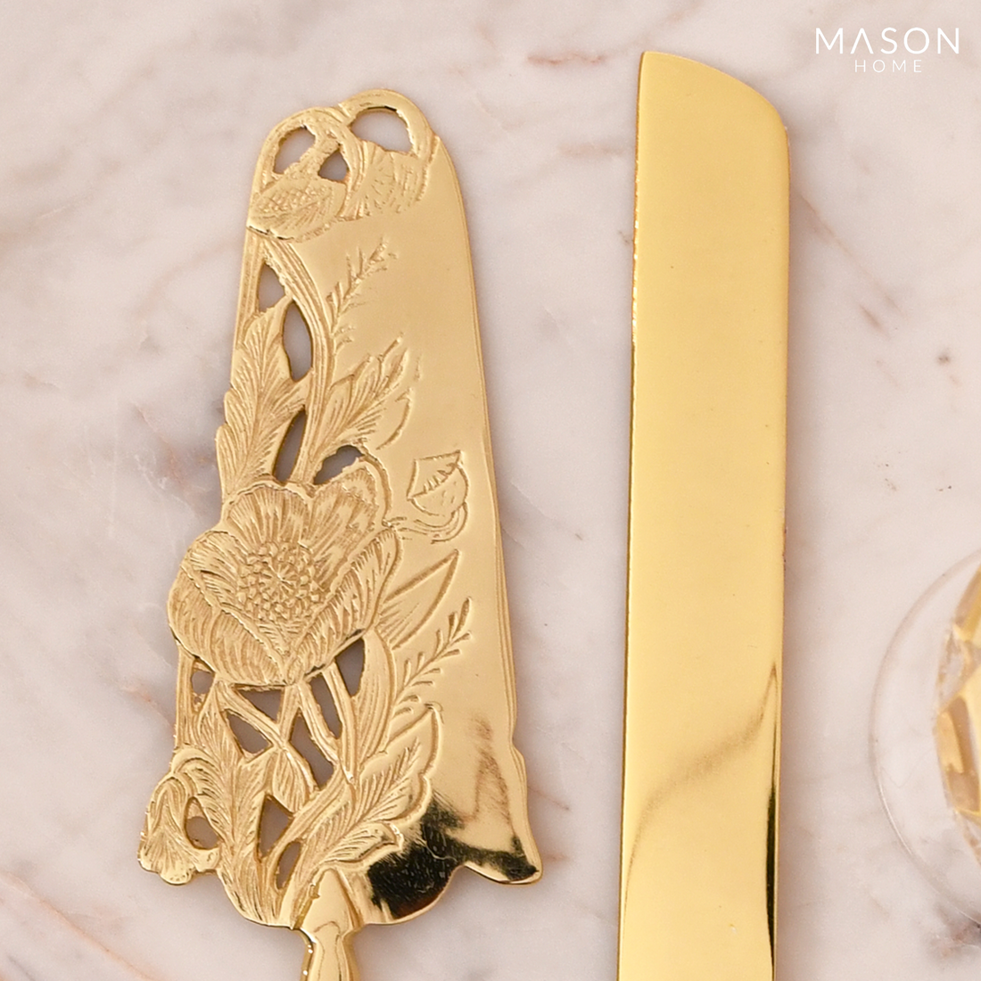Royal Floral Bloom Cake Knife And Server - Gold