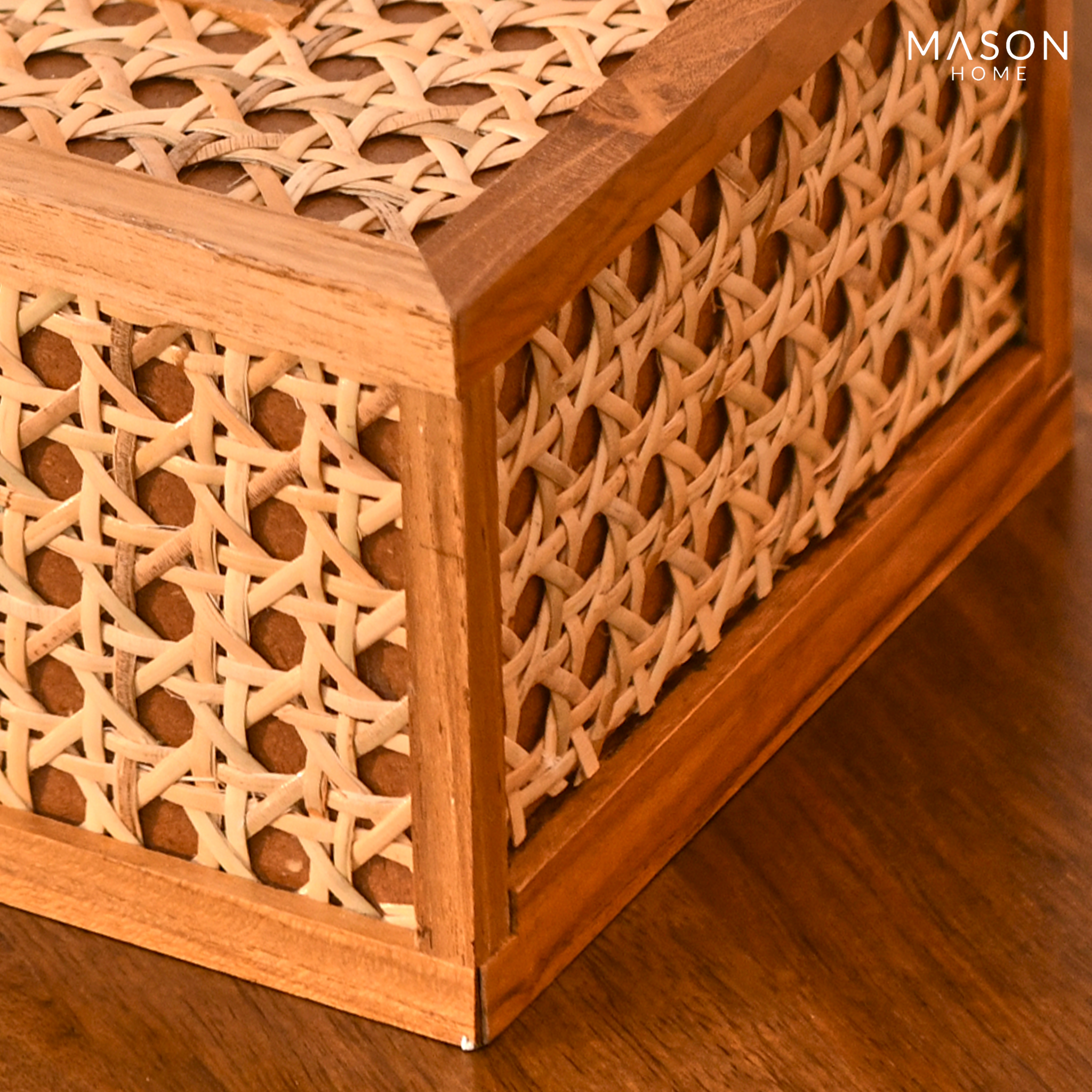 Manila Rattan Brown Wood Tissue Box