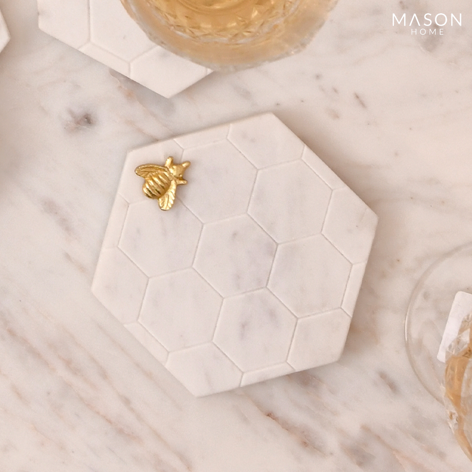 Honeycomb &amp; Bee Luxe Marble Coasters