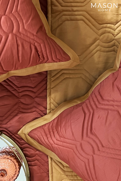 Quilted Terracotta And Honey Mustard Instar Reversible Bedspread