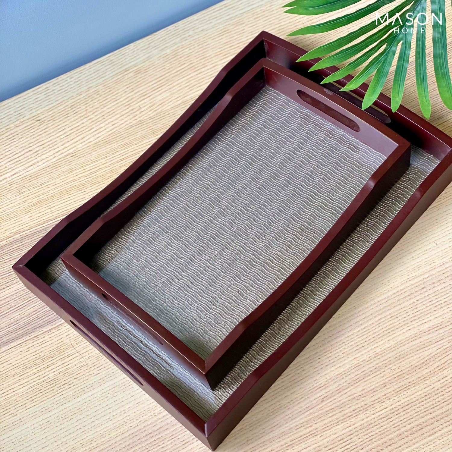 Metallic Textured Wood Trays - Set Of 2