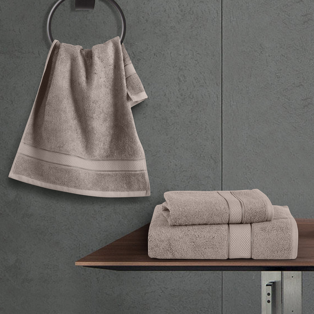 Taupe - Bamboo Hand Towel - (Set Of 2)