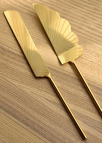 Luna Cake Knife And Server - Gold