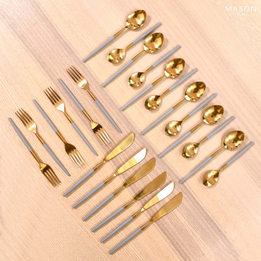Deux Gold And Grey Cutlery - Set Of 24