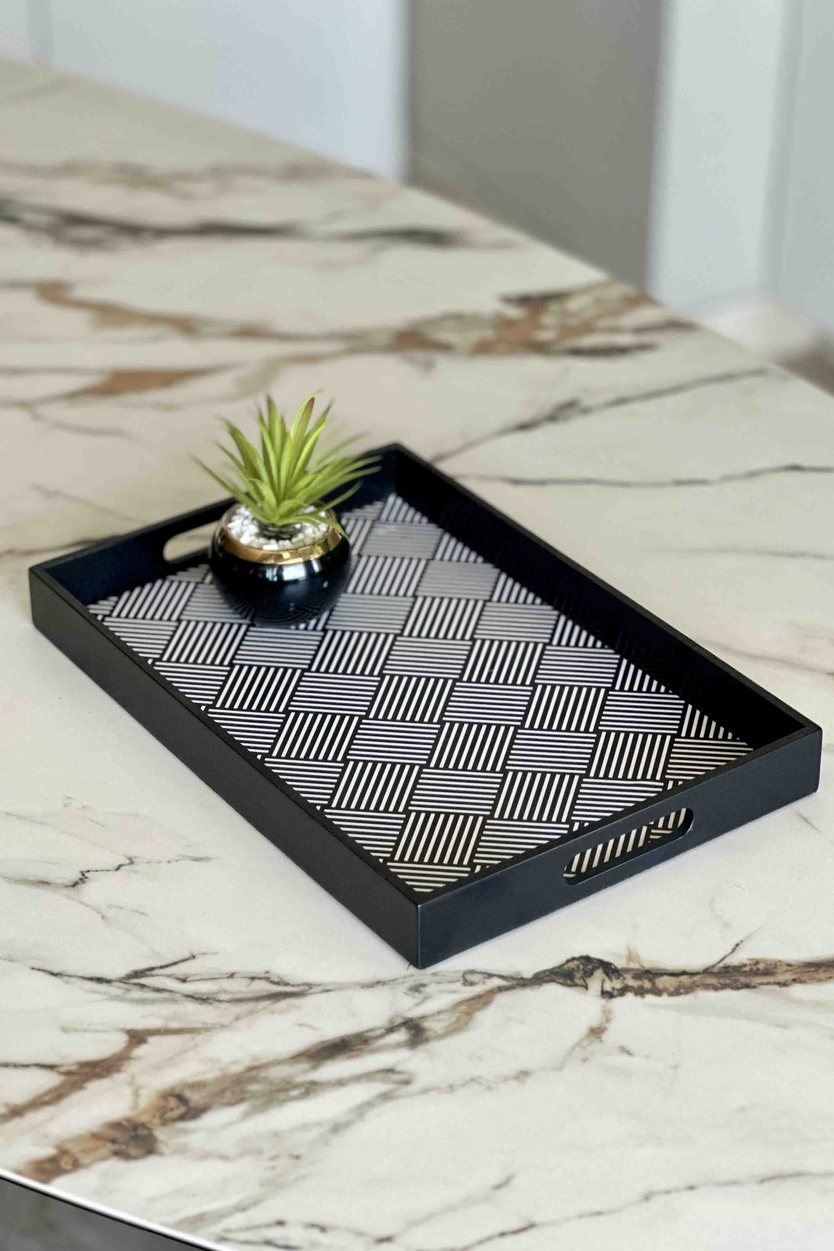 Monochrome Striped Serving Tray