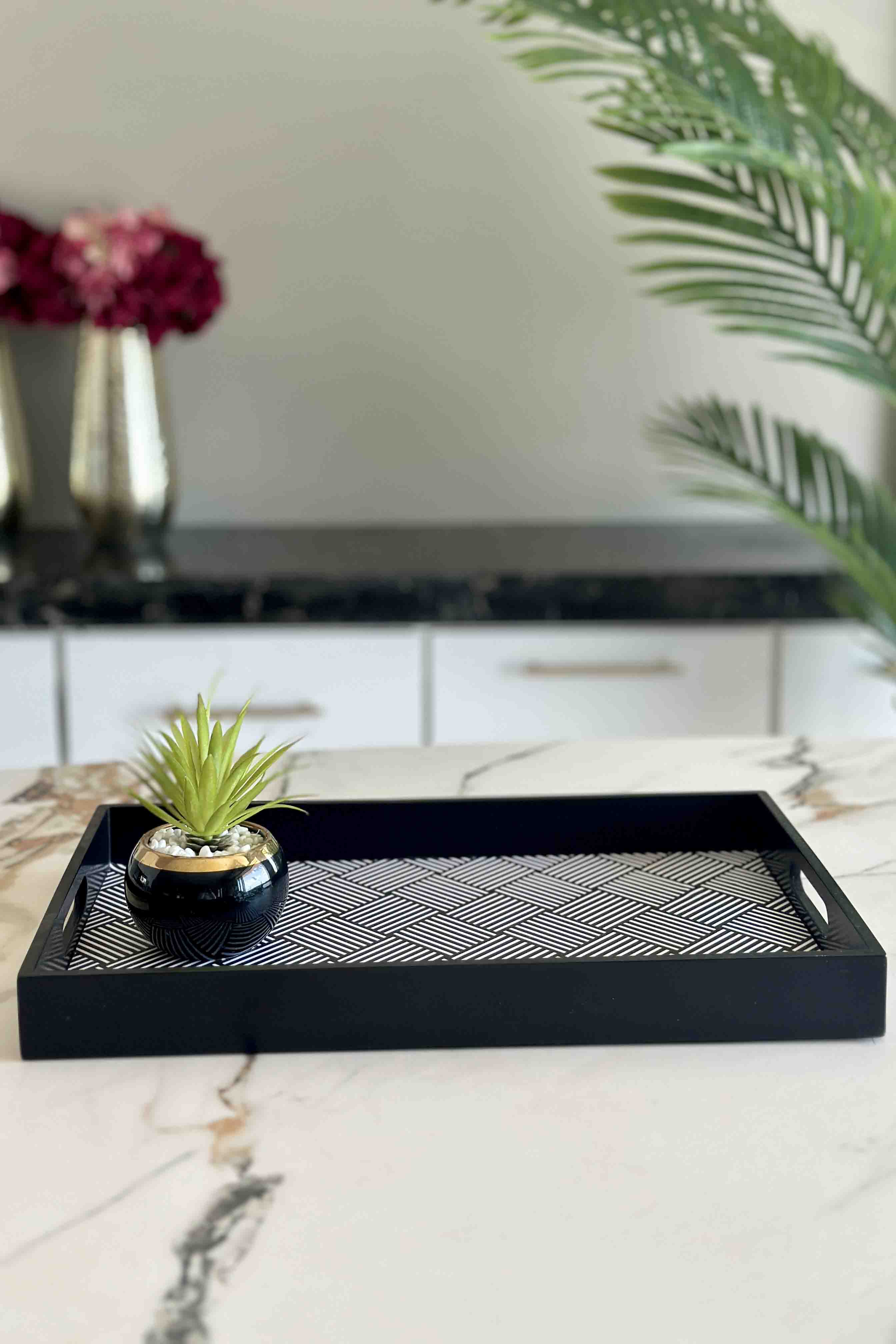 Monochrome Striped Serving Tray