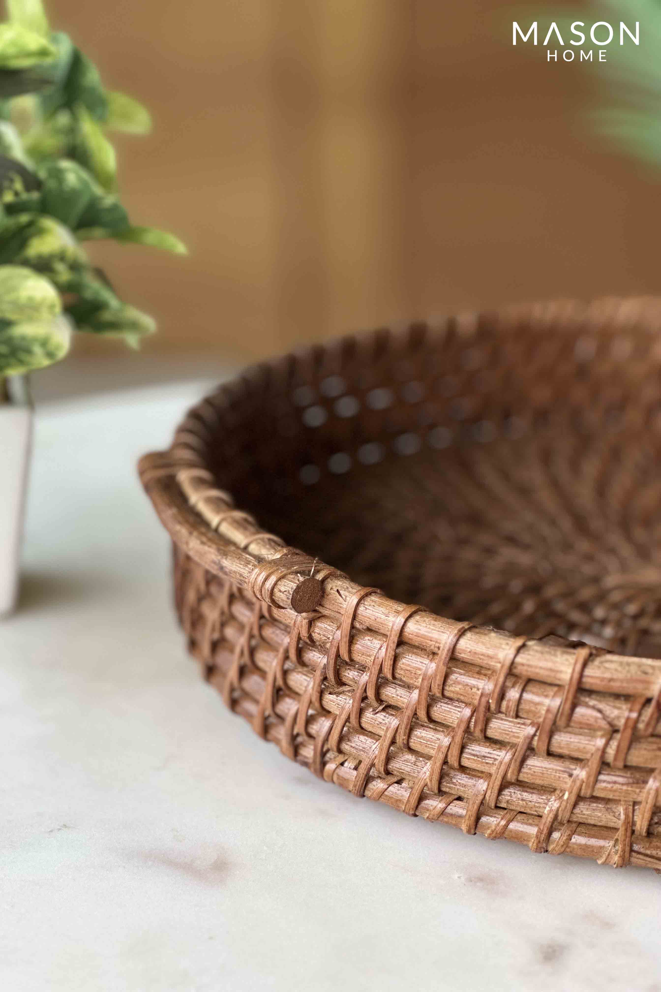 Kovo Rattan Round Tray - Brown