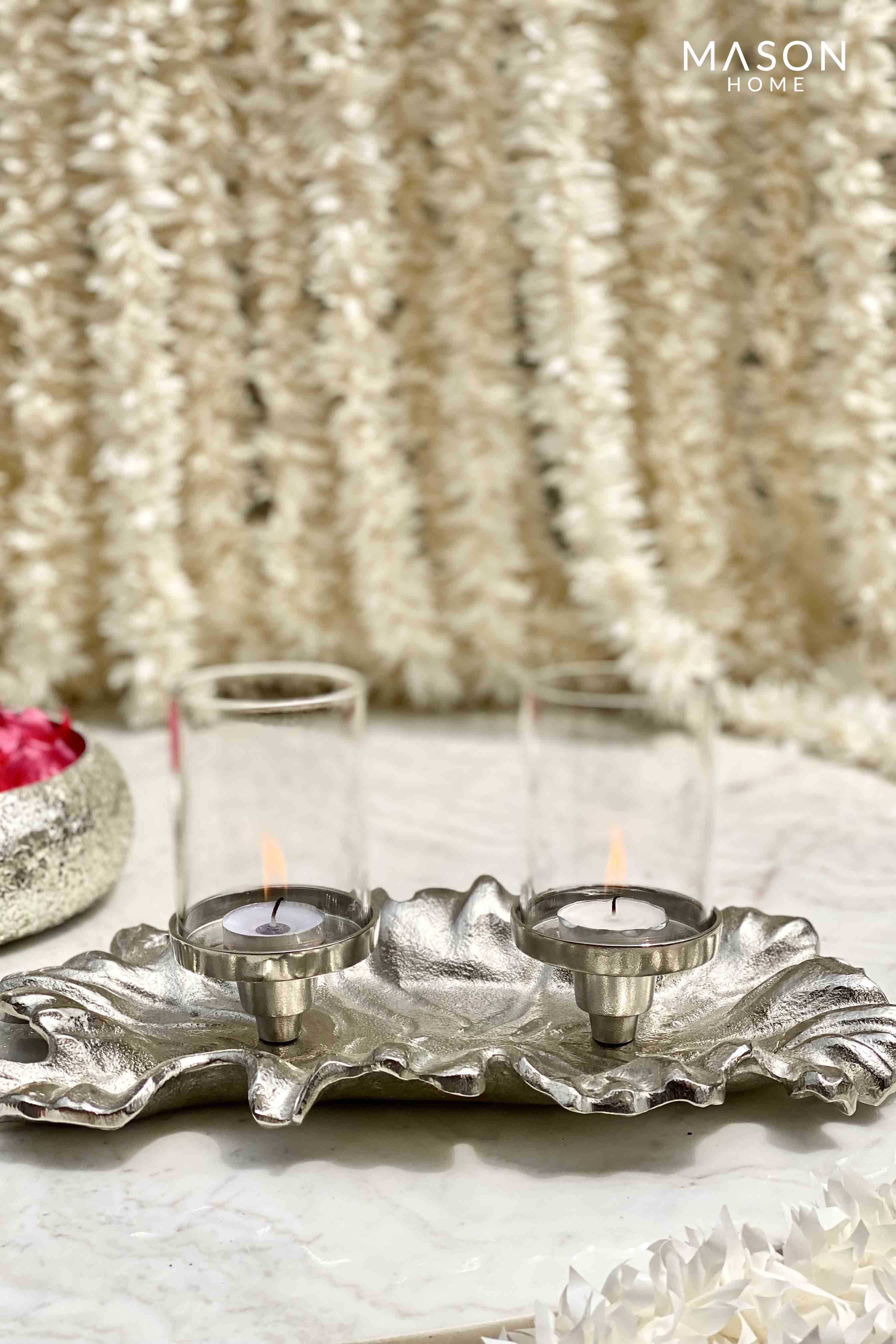 Ambrai Leaf Candle Holder - Silver