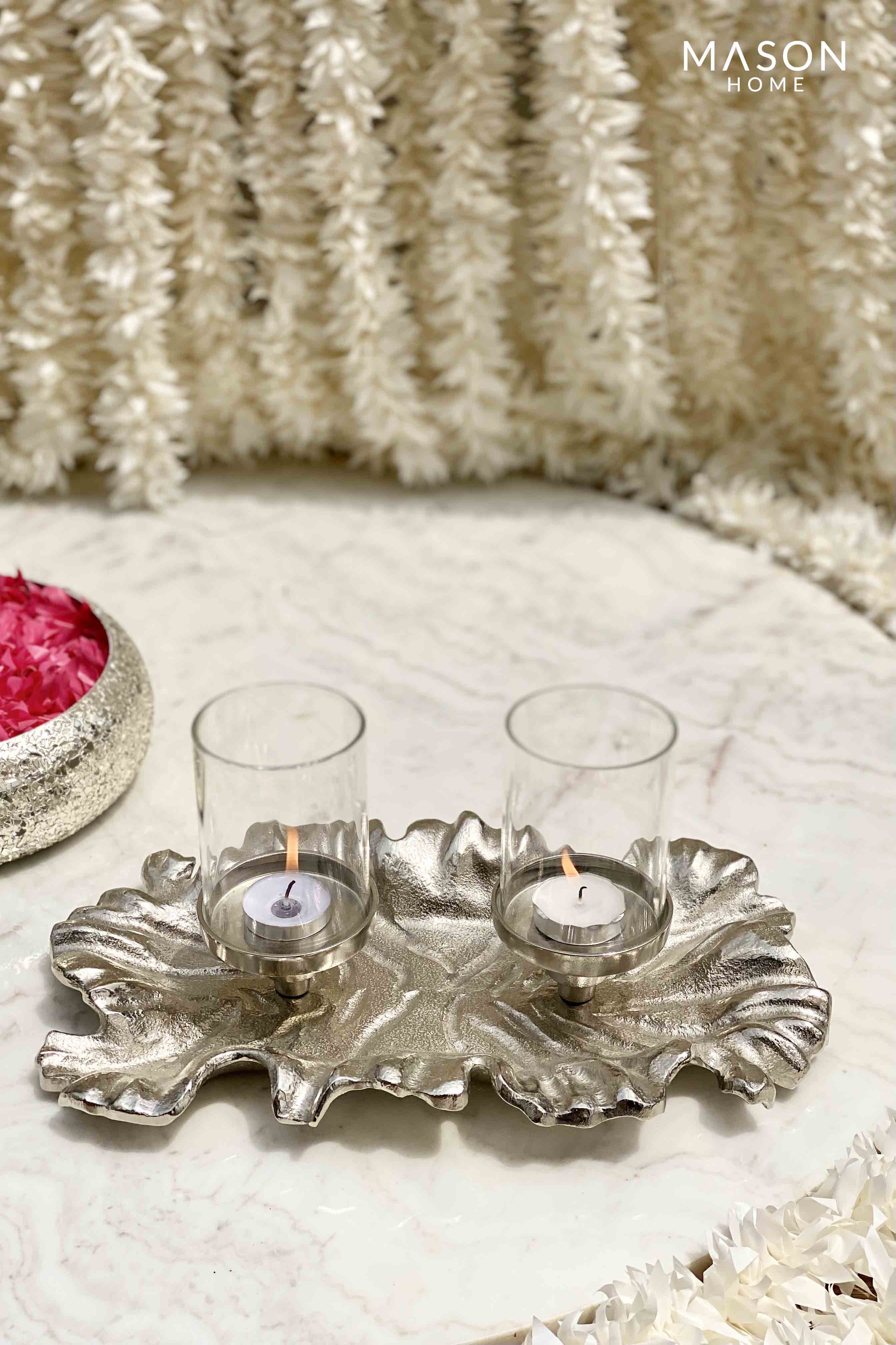 Ambrai Leaf Candle Holder - Silver