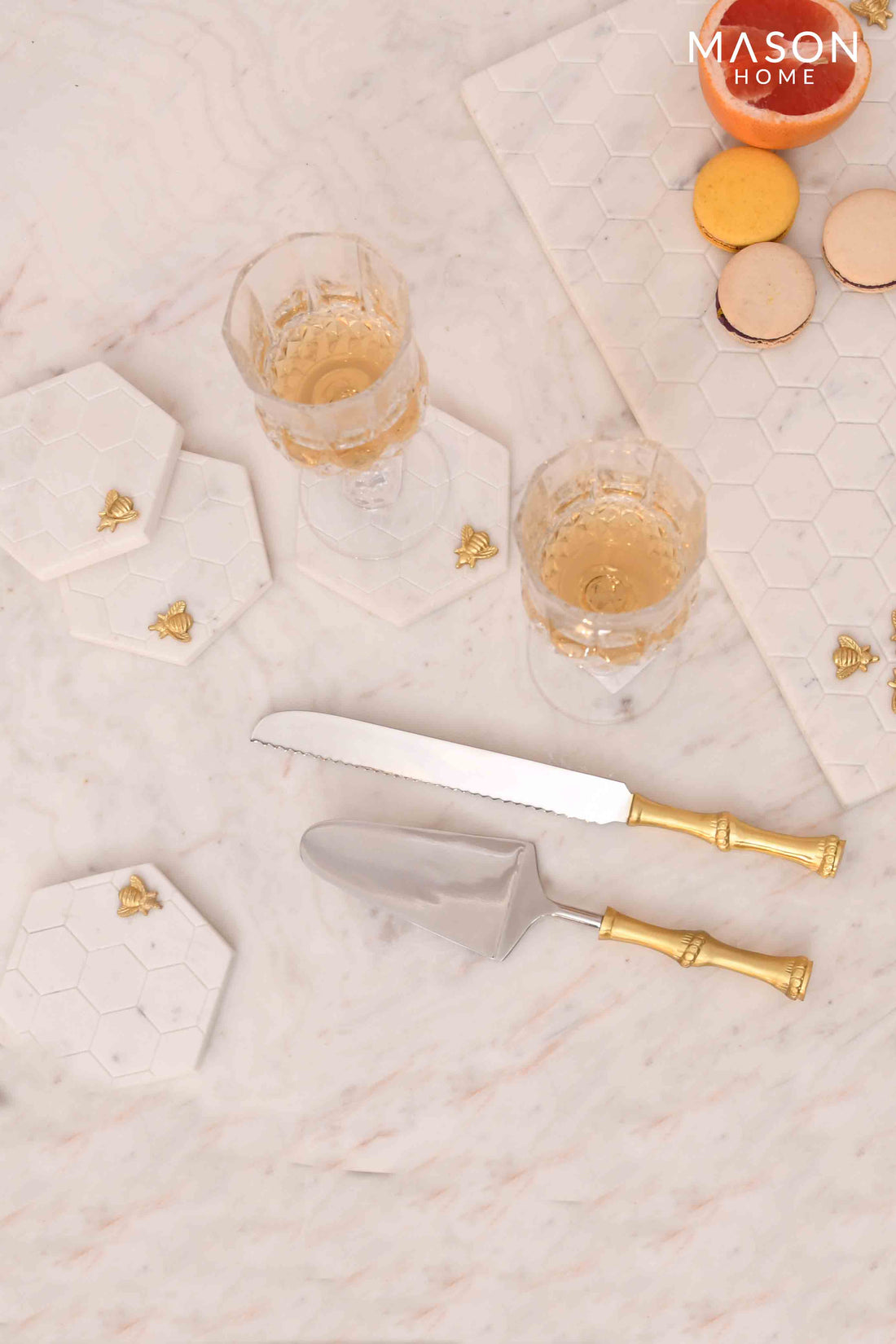 Bamboo Gold And Silver Cake Knife And Server