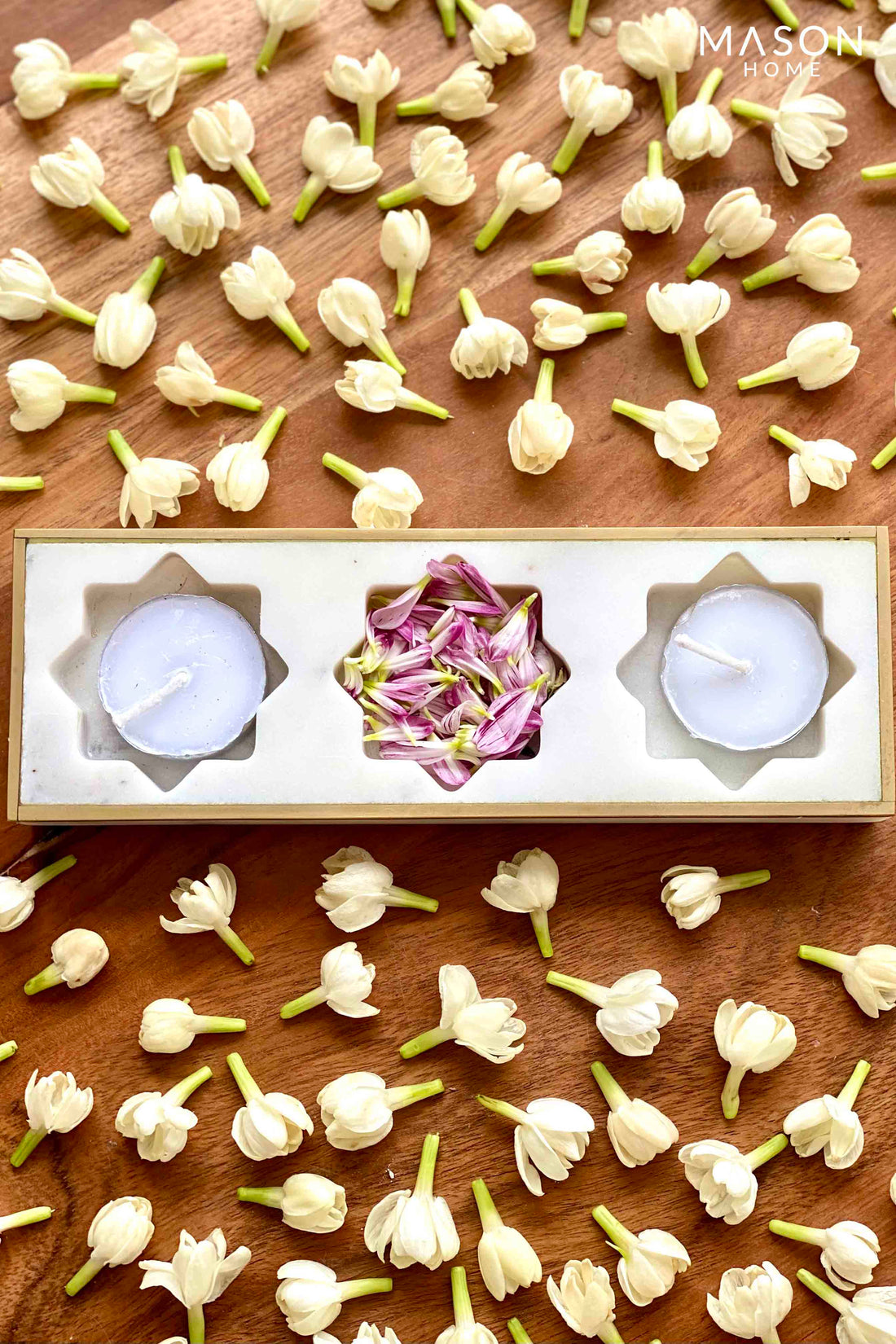 Pichola  Marble And Brass Floral Votive Holder