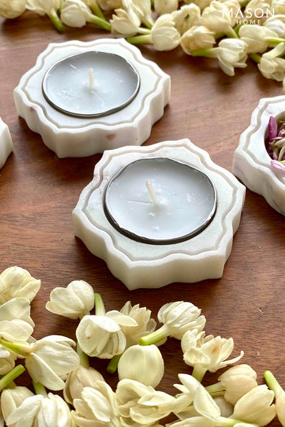 Pichola Marble Flower Votive Holder - Set Of 4