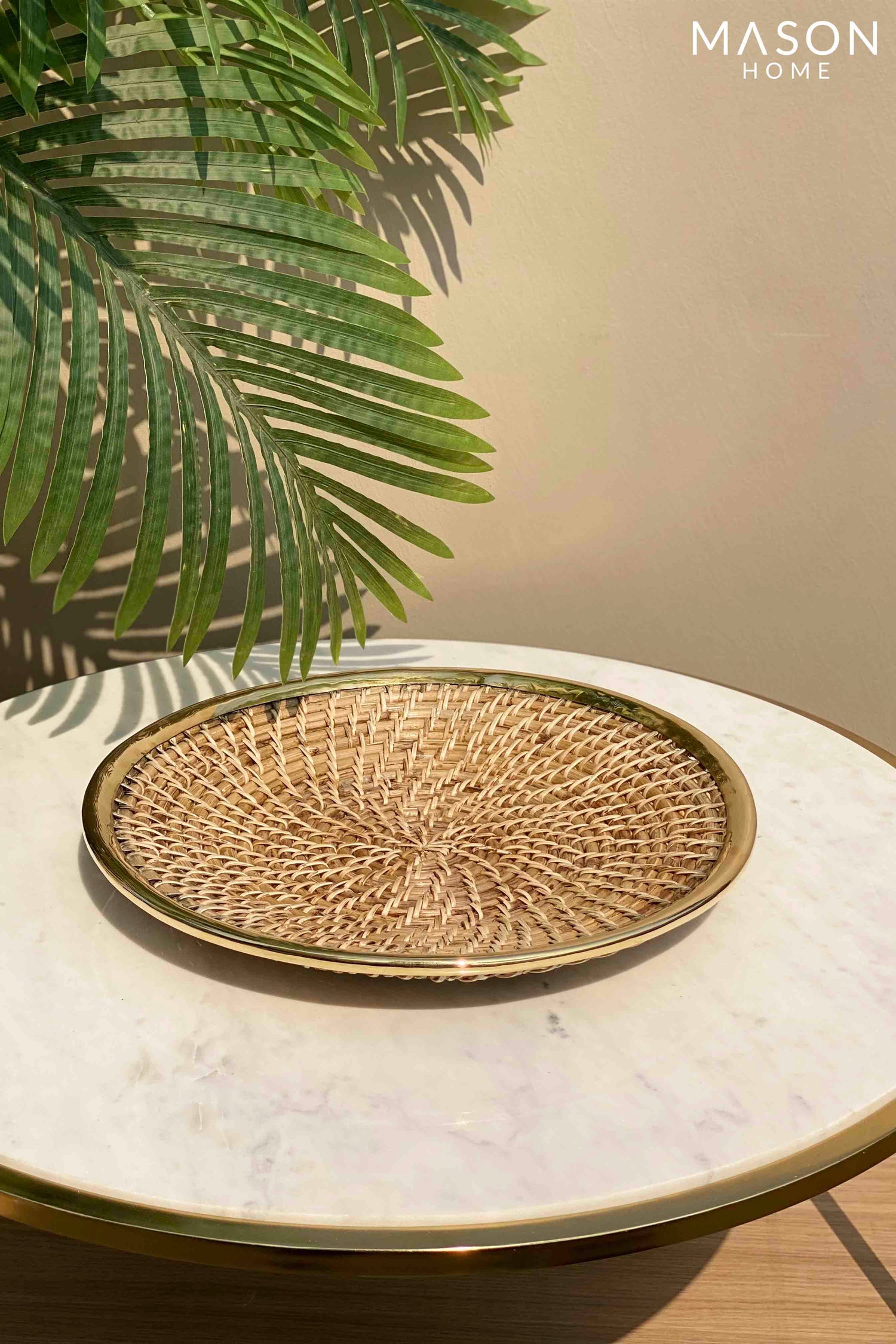 Kovo Rattan Brass Round Tray - Small