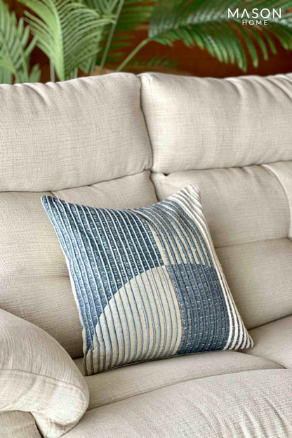 Cream &amp; Blue Striped Dori Cushion Cover