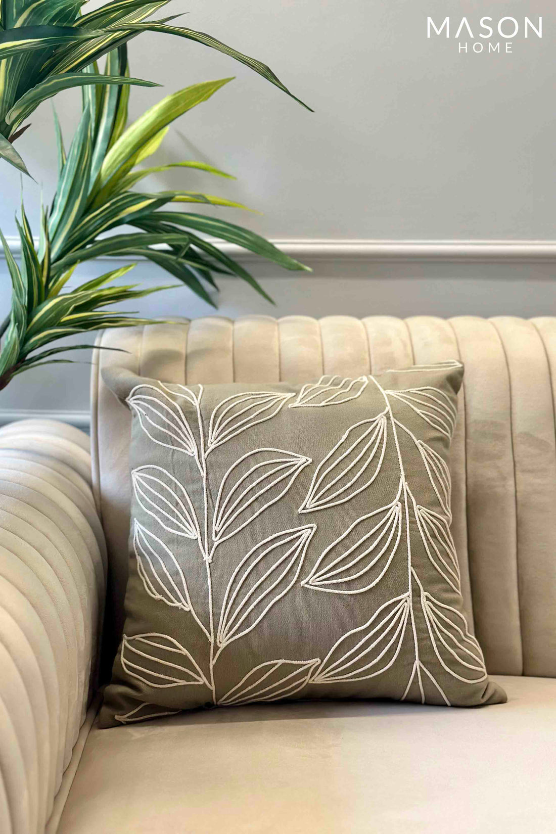 Sage Green &amp; Cream Leaf Dori Cushion Cover