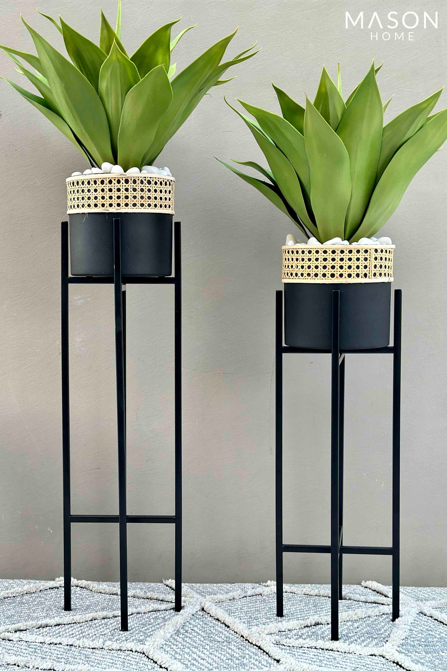 Manila Rattan Black Planter - Set of 2