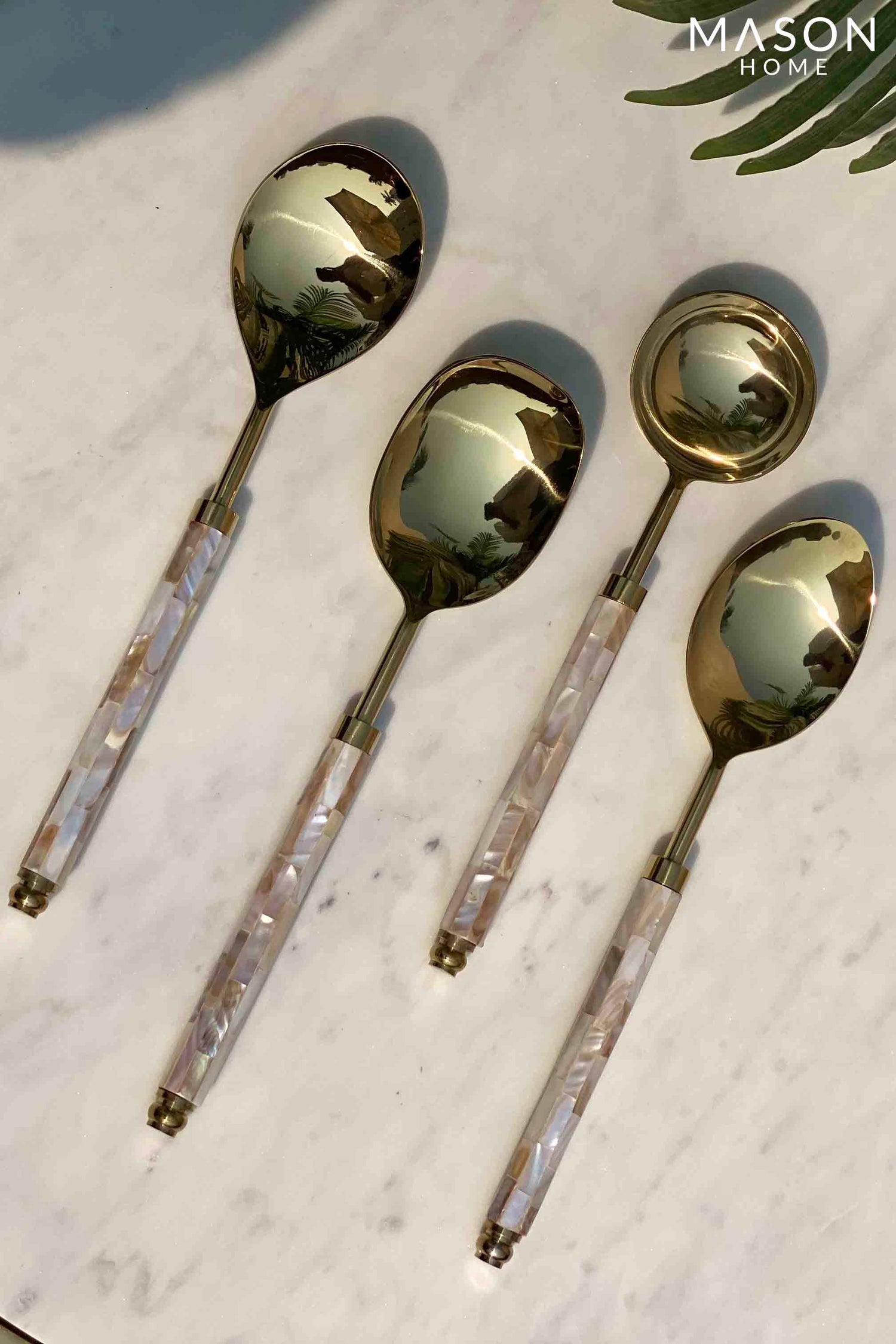 White Mother Of Pearl Serving Set - Set Of 4
