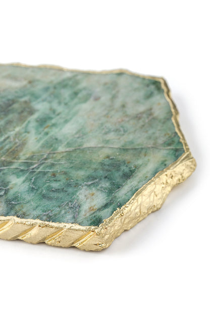 Cheese Board Green Aventurine With Gold Trim