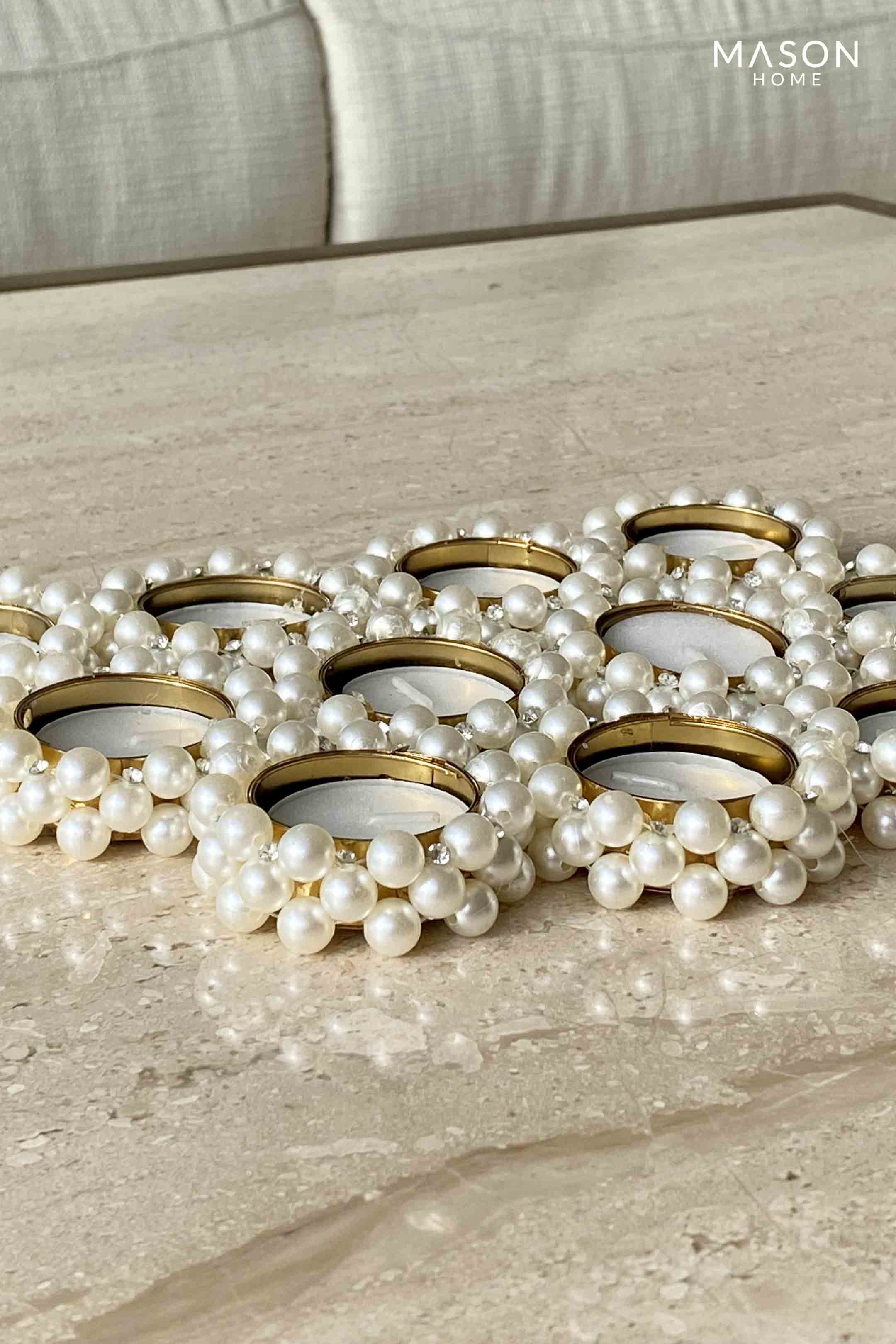 Festive White Pearl Tea Light - Set Of 12