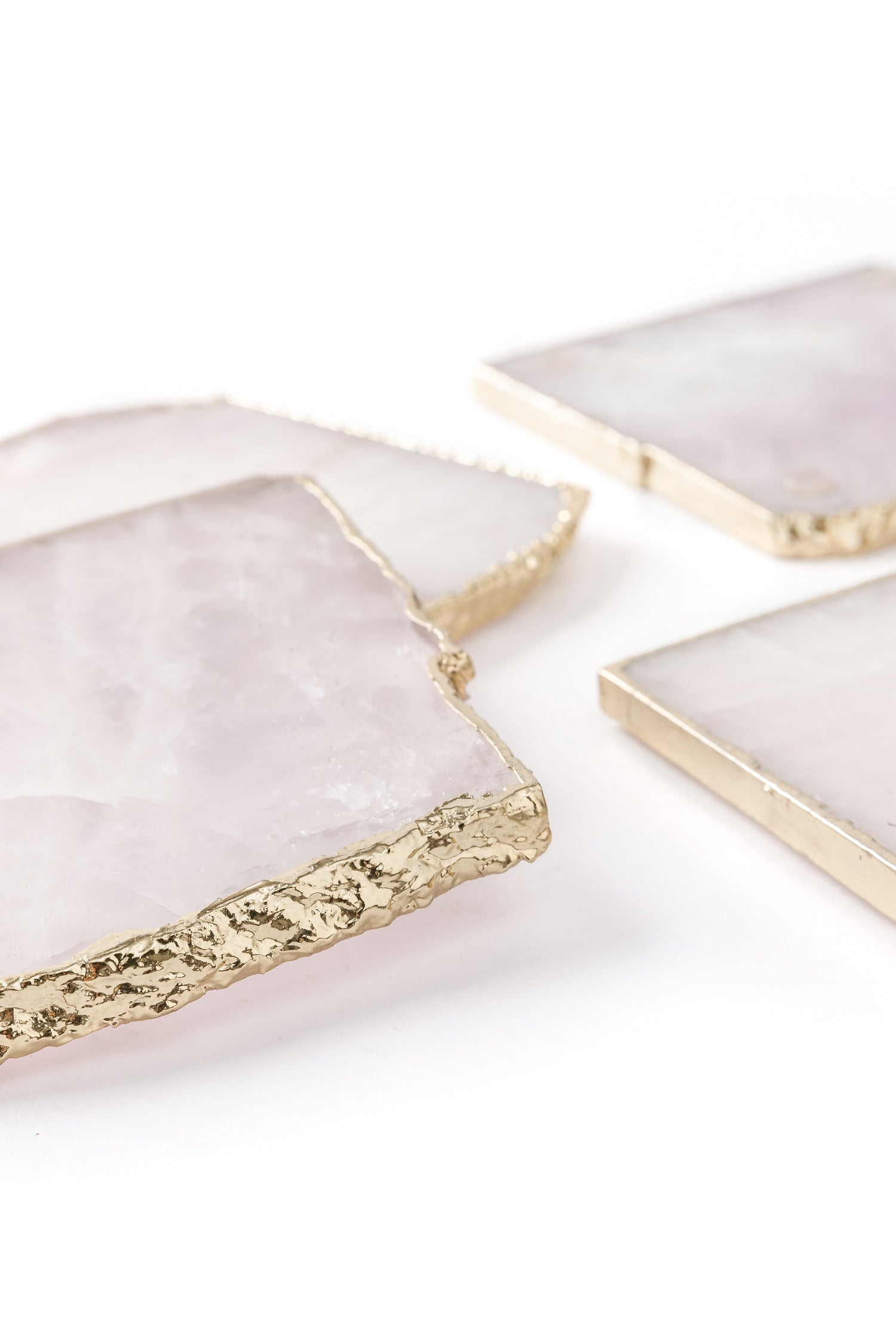 Rose Quartz Coasters With Gold Trim