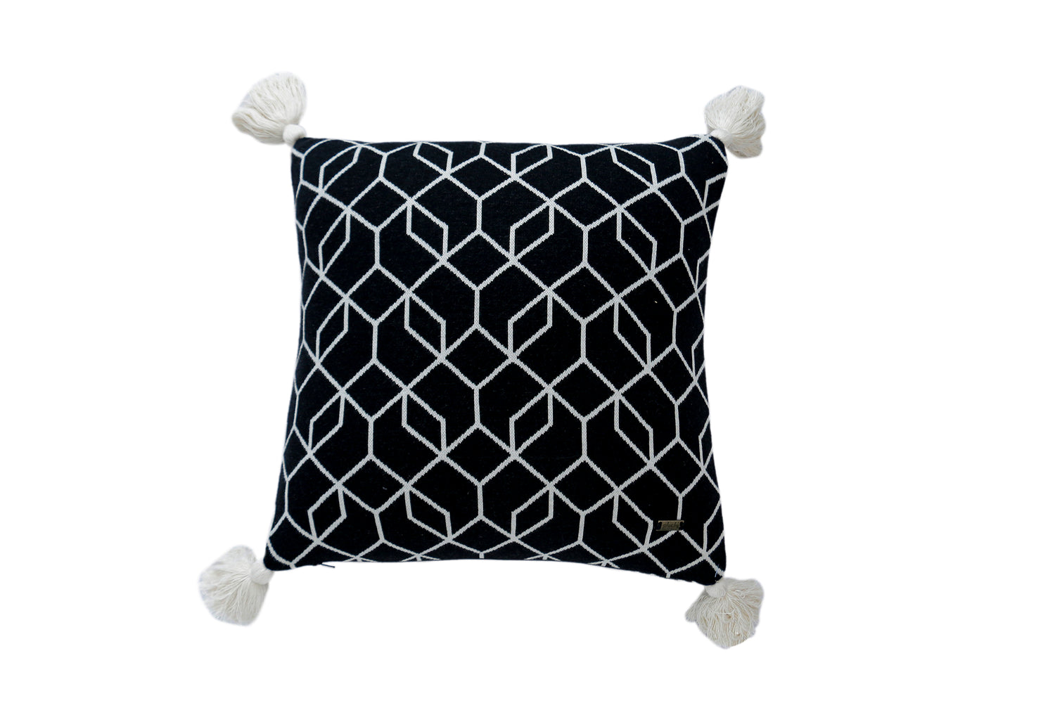Trellis - Cotton Knitted Decorative Cushion Cover  (Black &amp; Natural)