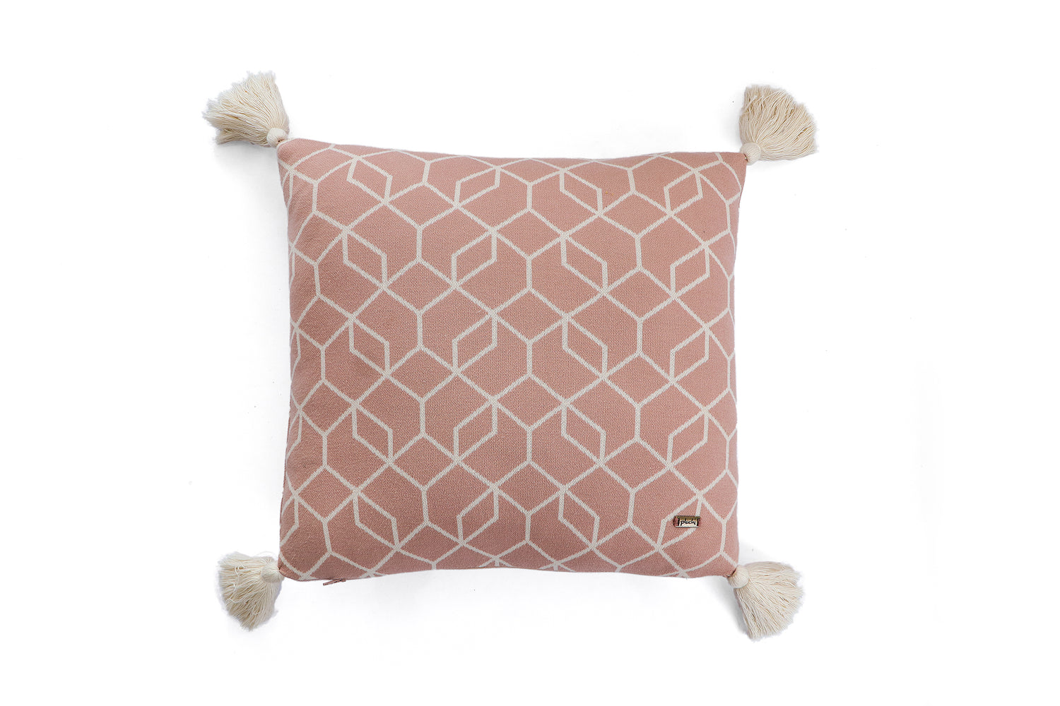 Trellis - Blush Pink &amp; Natural Pure Cotton Knitted Decorative Cushion Cover