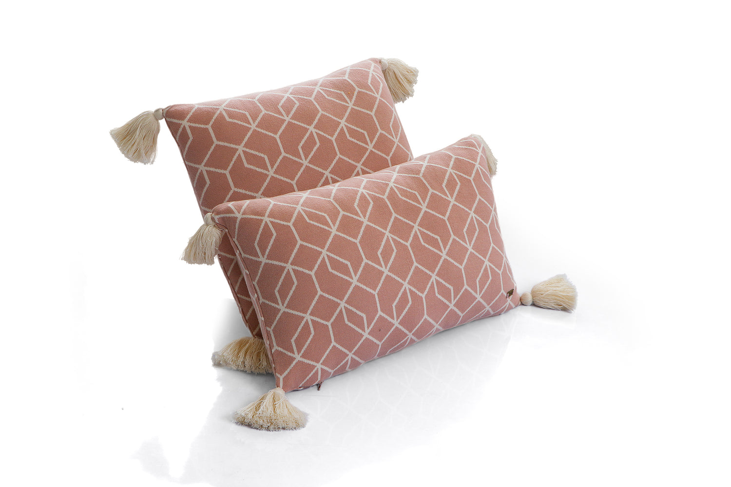 Trellis - Blush Pink &amp; Natural Pure Cotton Knitted Decorative Cushion Cover
