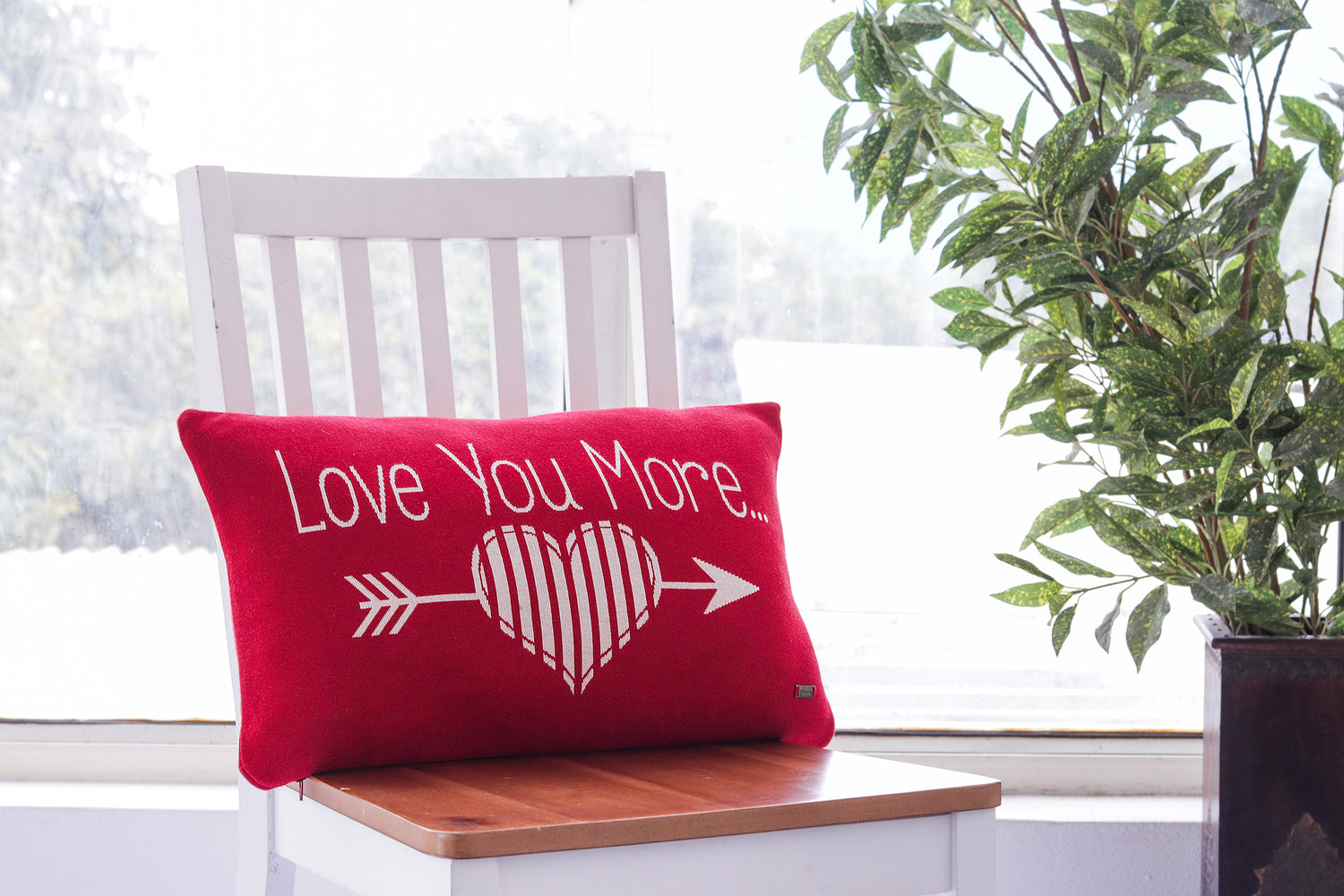 Love You More - Cotton Knitted Cushion Cover (Red &amp; Natural Color)