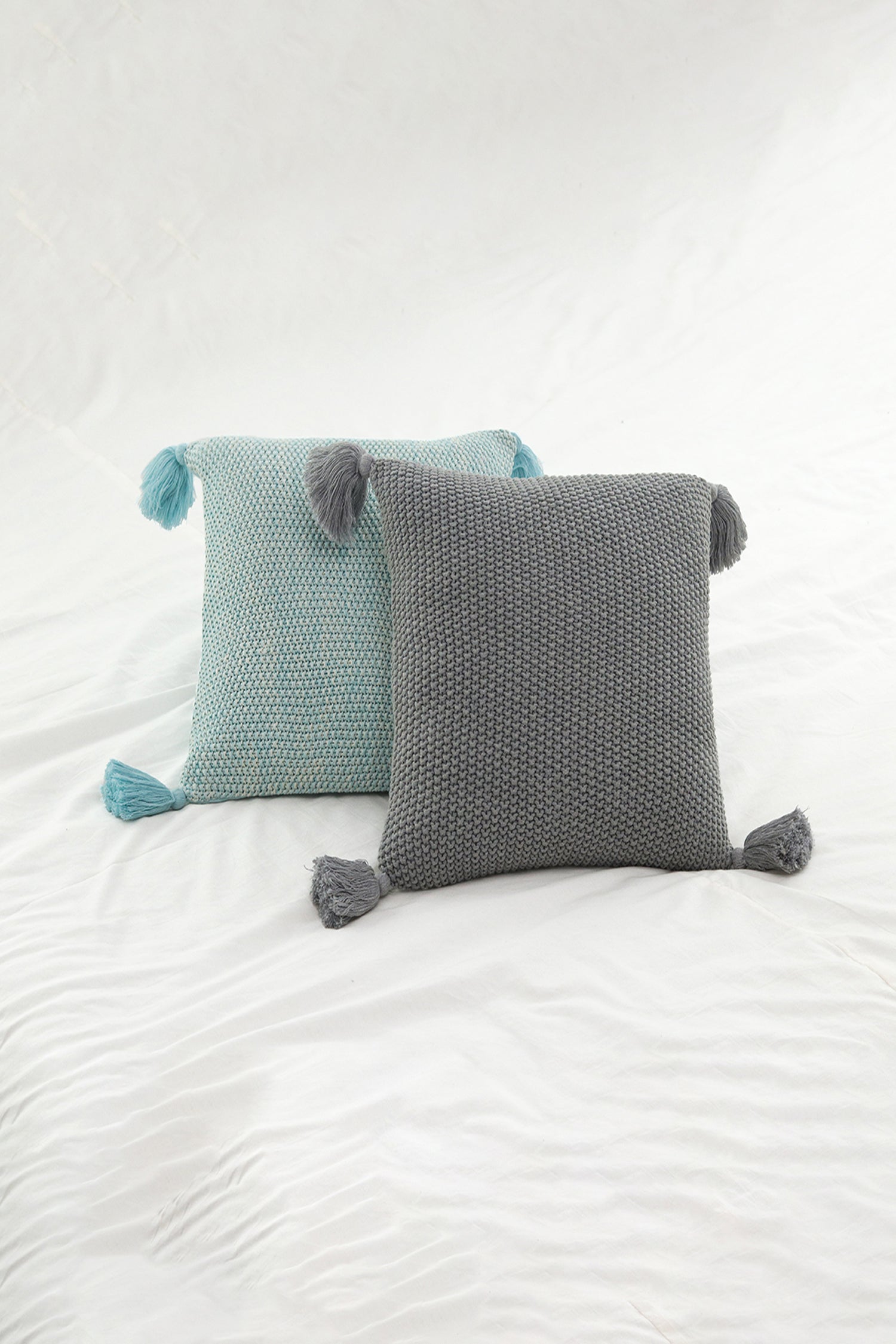 Moss Knitted Decorative Cushion cover (Light Grey Melange)