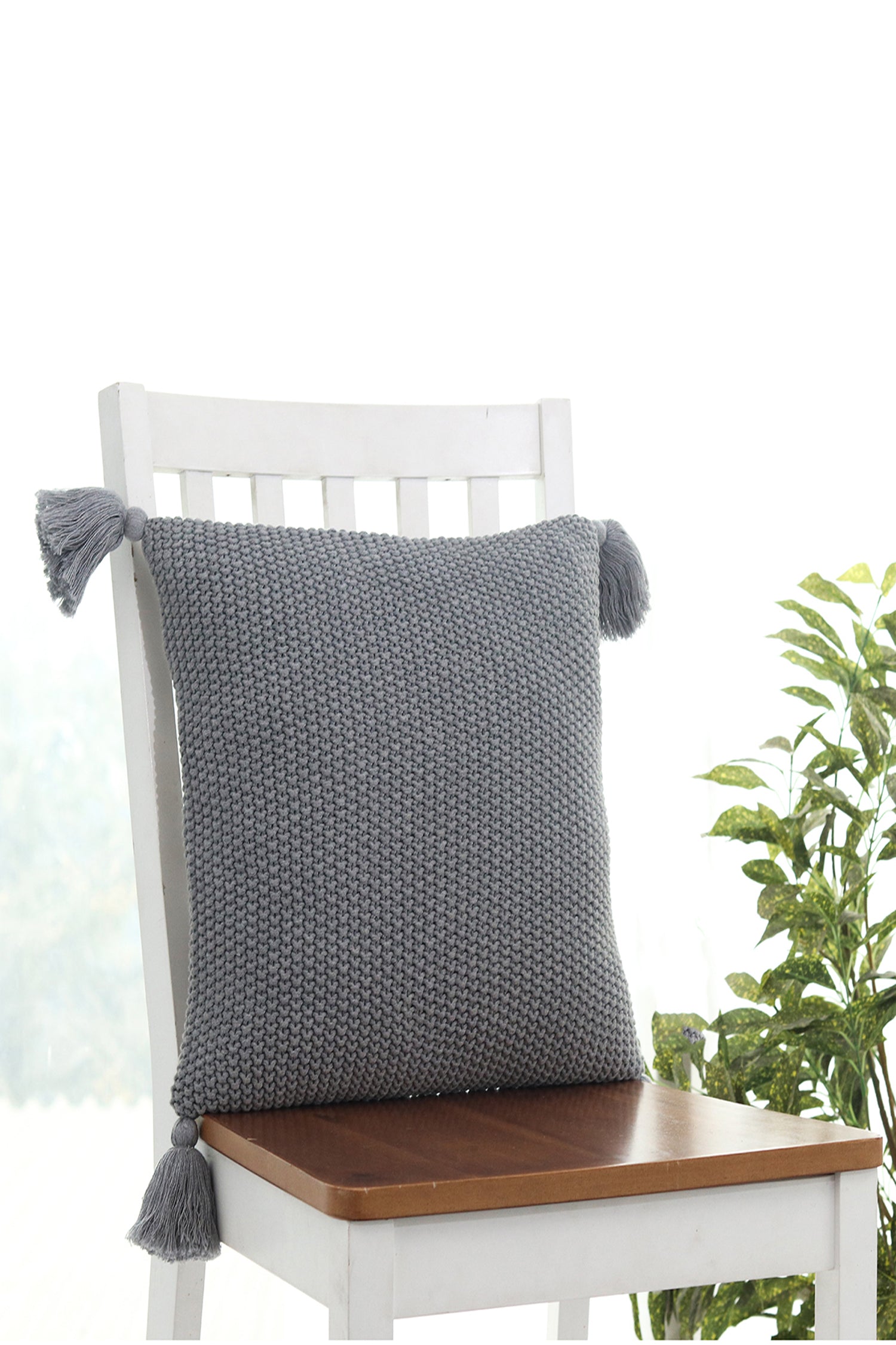 Moss Knitted Decorative Cushion cover (Light Grey Melange)