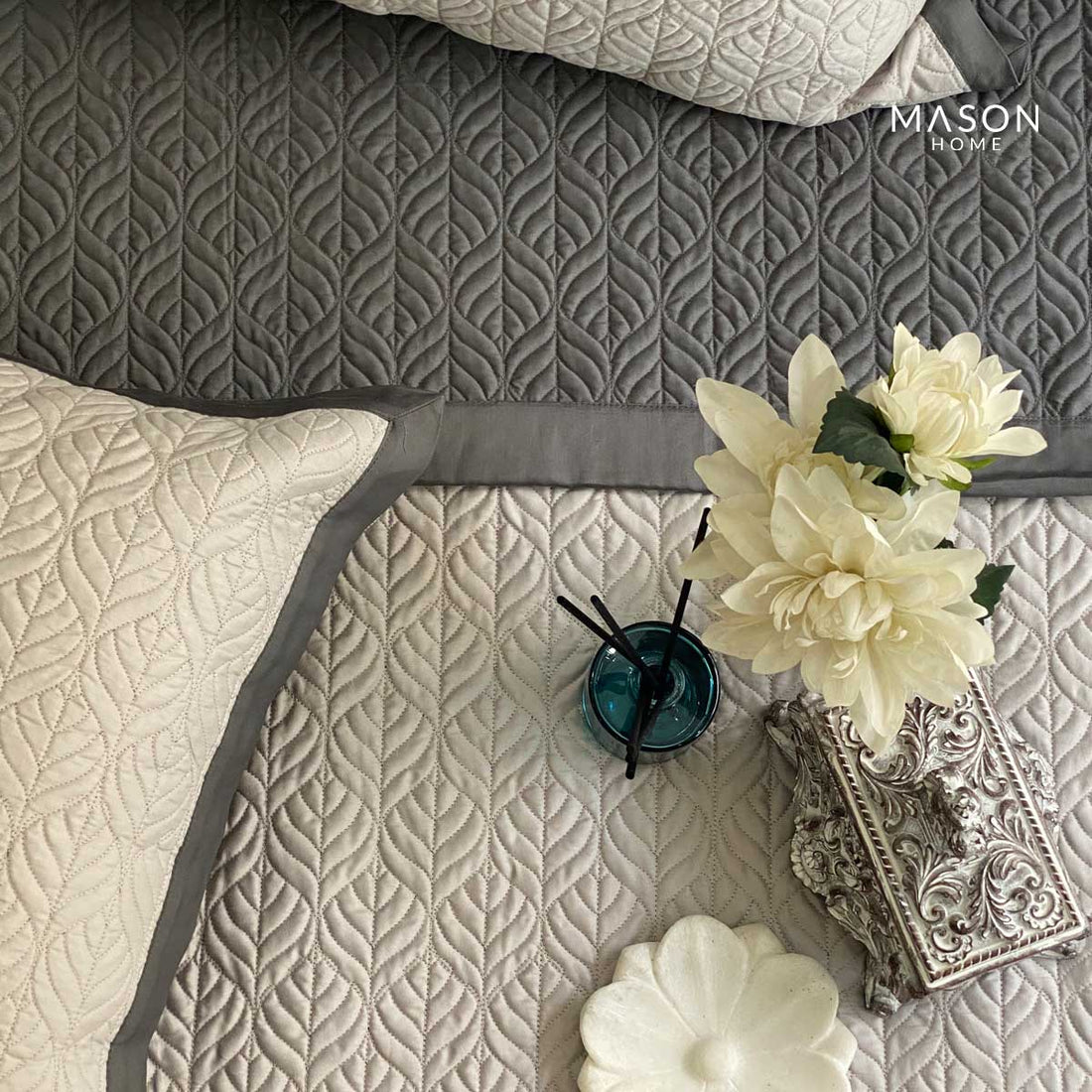 Cotton Bedspread - Dark Grey And Grey (Reversible)