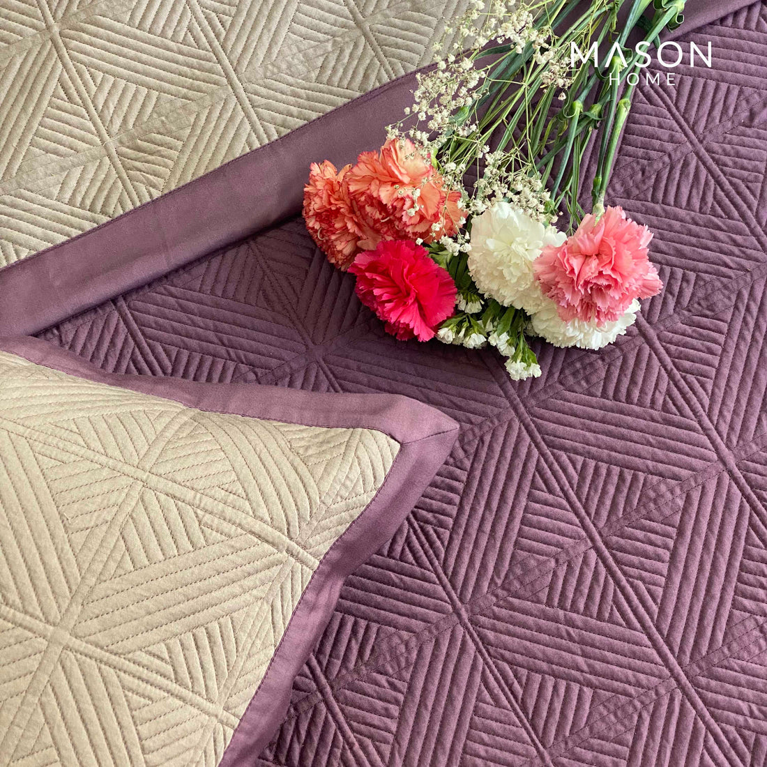 Cotton Bedspread - Mauve And Taupe (Reversible)
