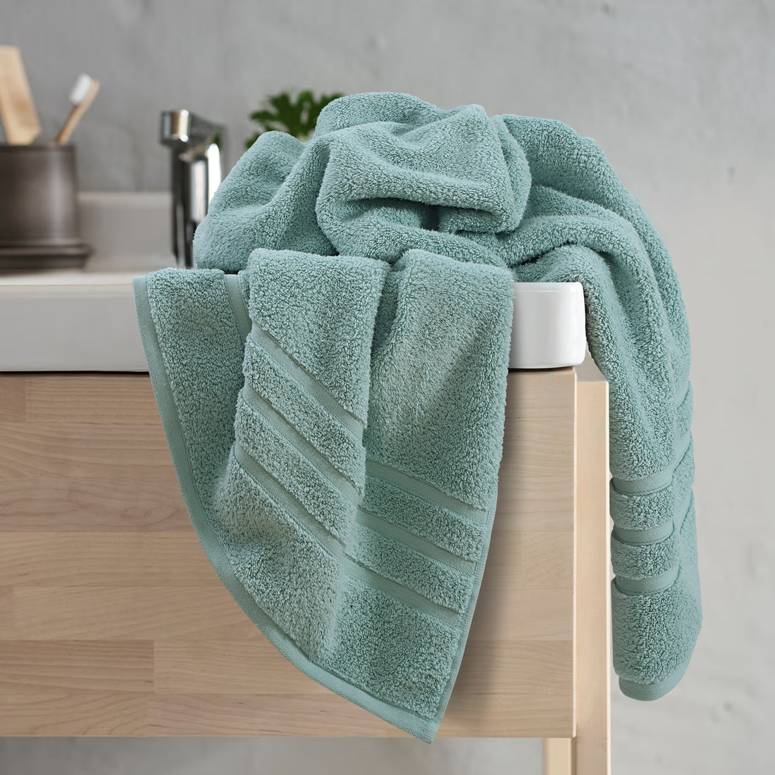 Green - Zero Twist Hand Towel - (Set Of 2)