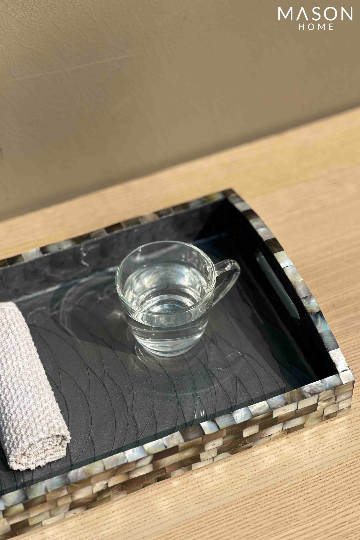 Black Mother Of Pearl Round Handle Tray  - Small