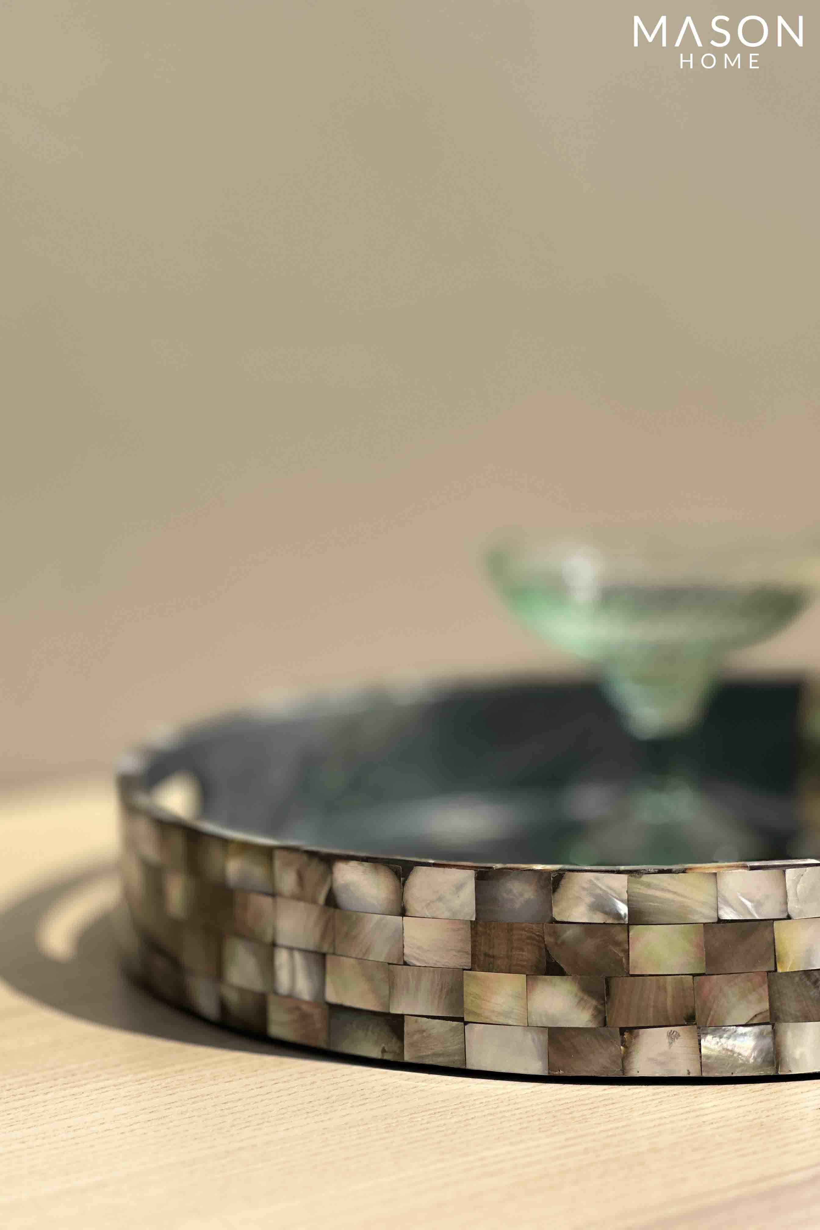 Black Mother Of Pearl Round Tray  - Medium
