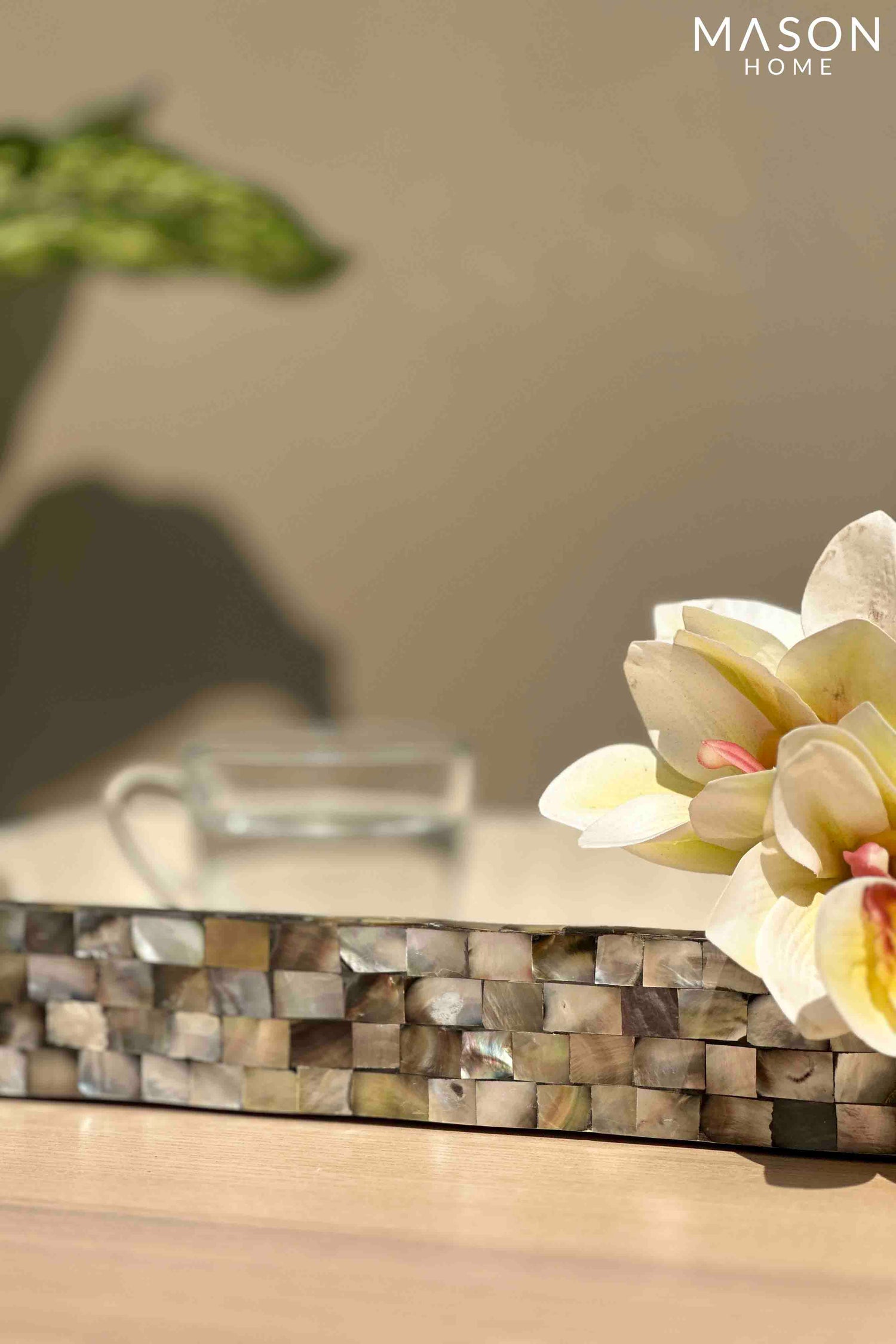 Black &amp; White Mother Of Pearl Rectangular Serving Tray  - Medium
