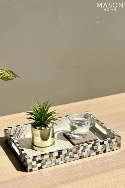 Black &amp; White Mother Of Pearl Rectangular Serving Tray - Small