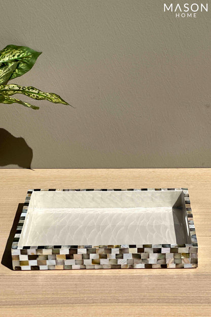 Black &amp; White Mother Of Pearl Rectangular Serving Tray - Small