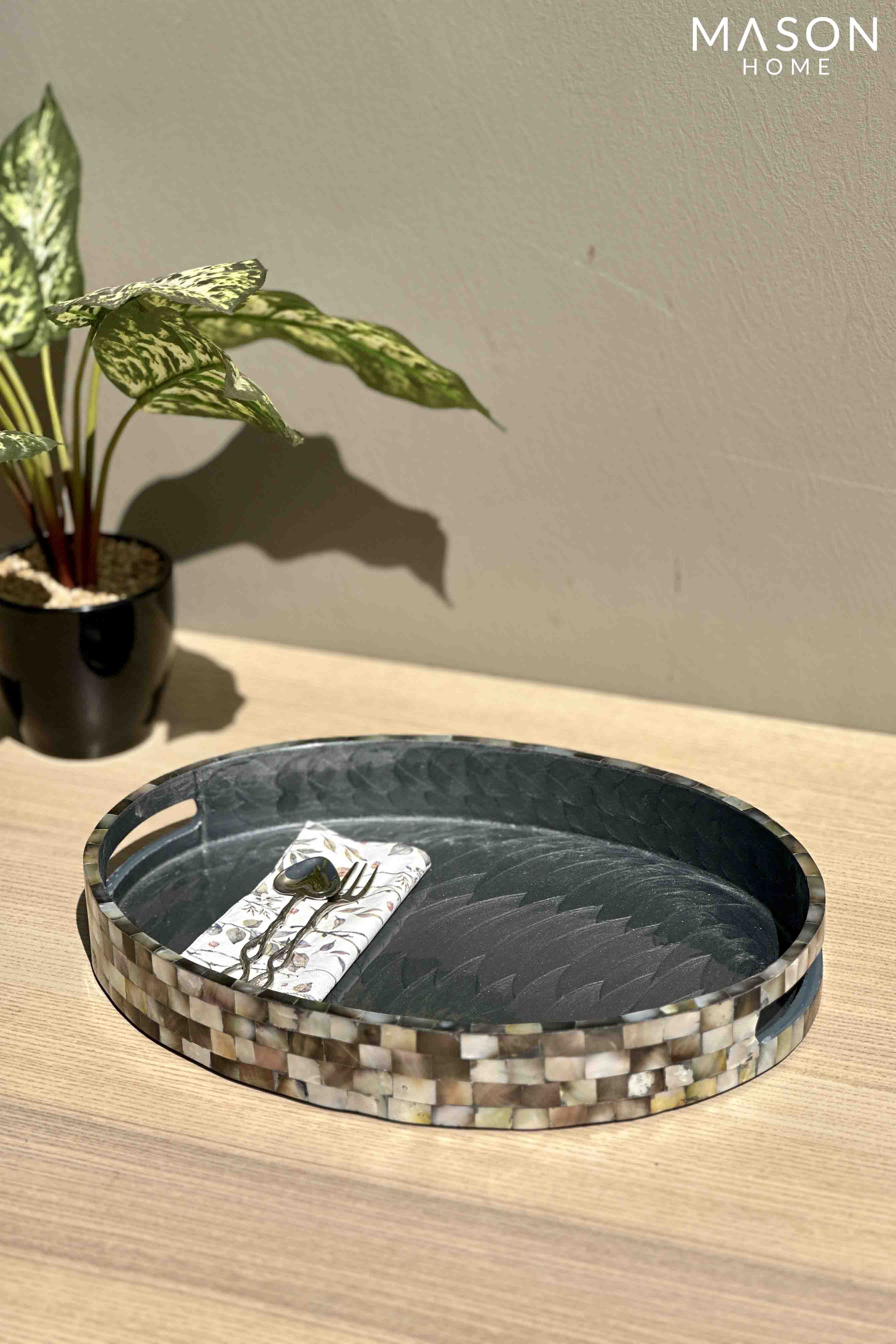Black Mother Of Pearl Oval Tray - Medium