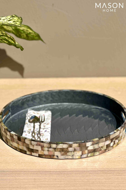 Black Mother Of Pearl Oval Tray - Medium