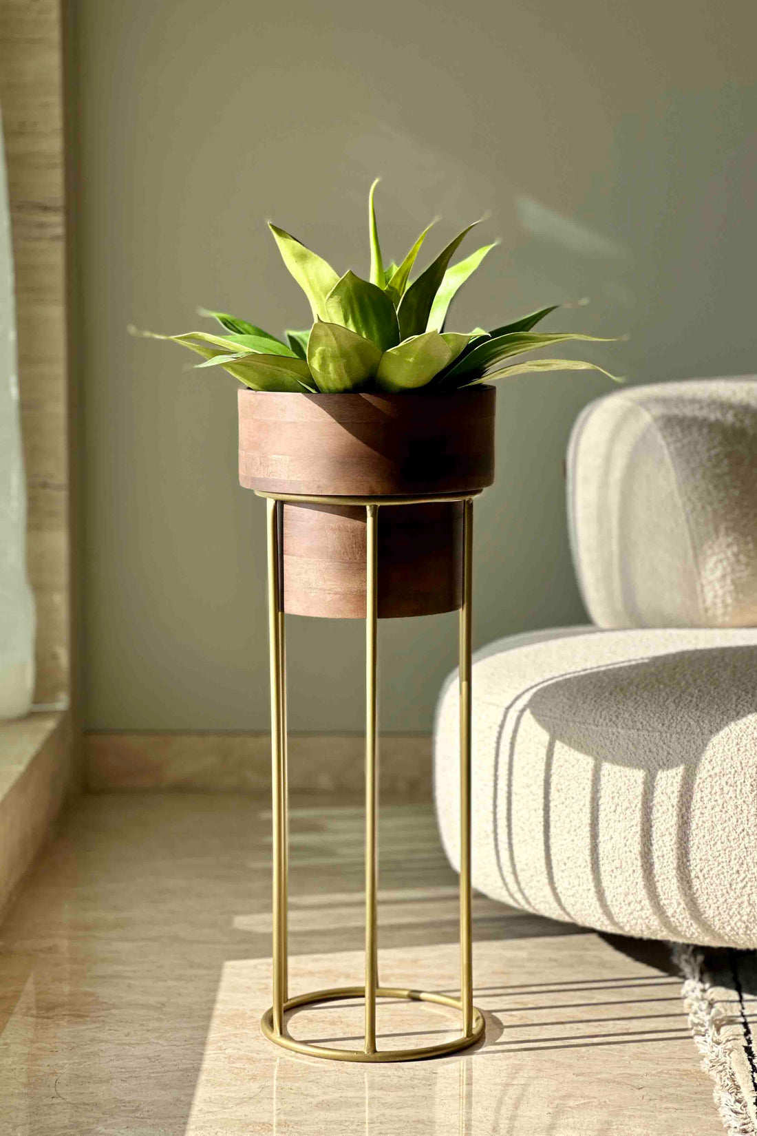 Vienna Wooden Planter With Gold Stand - Large