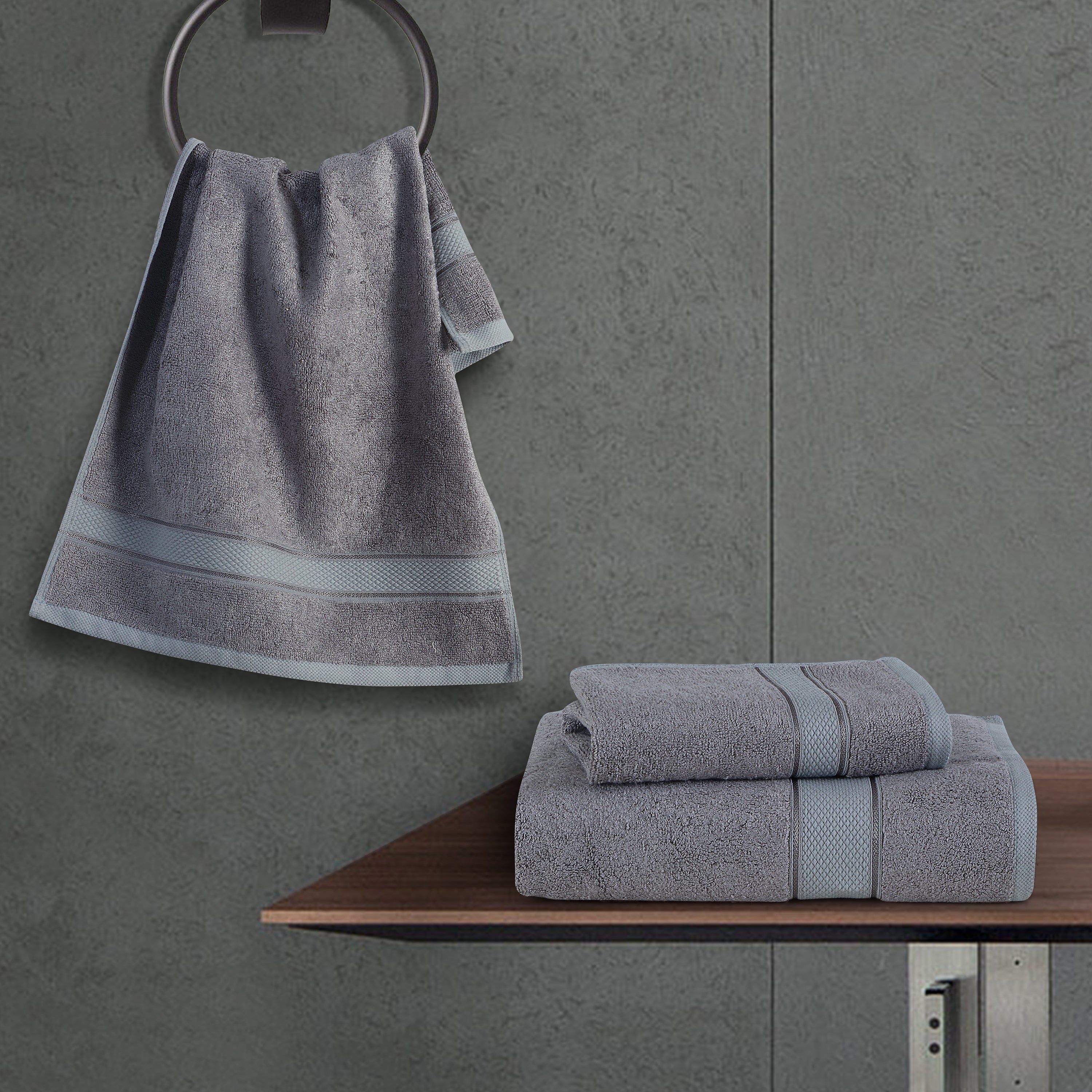 Grey - Bamboo Hand Towel - (Set Of 2)