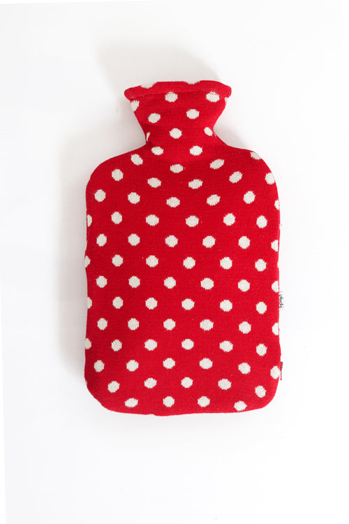 Dottie - Red &amp; Natural Knitted Hot Water Bottle Cover