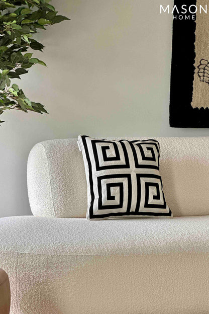 Monochrome Embroidered Cushion Cover