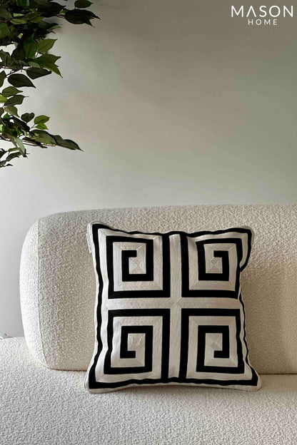 Monochrome Embroidered Cushion Cover