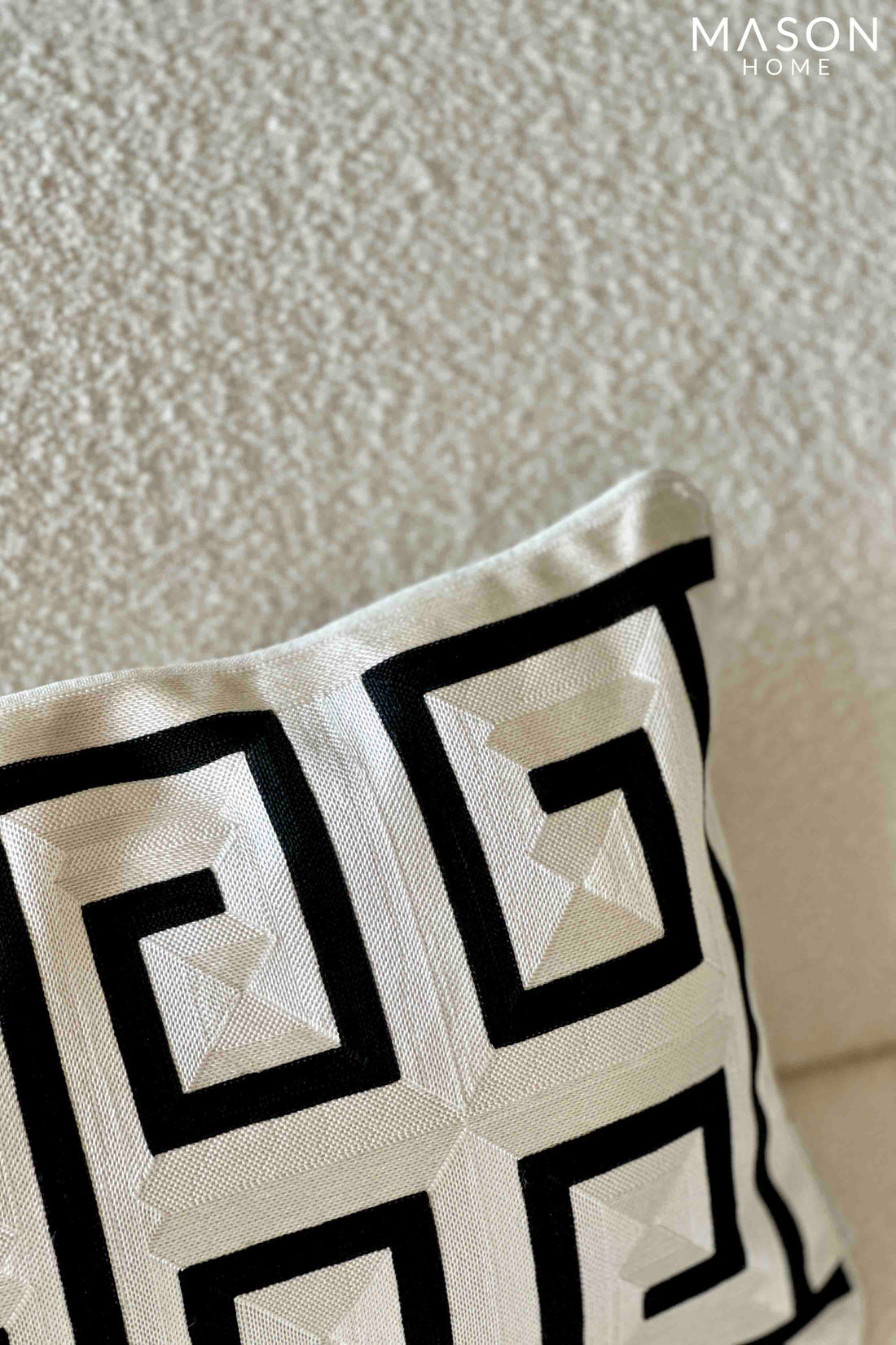 Monochrome Embroidered Lumbar Cushion Cover