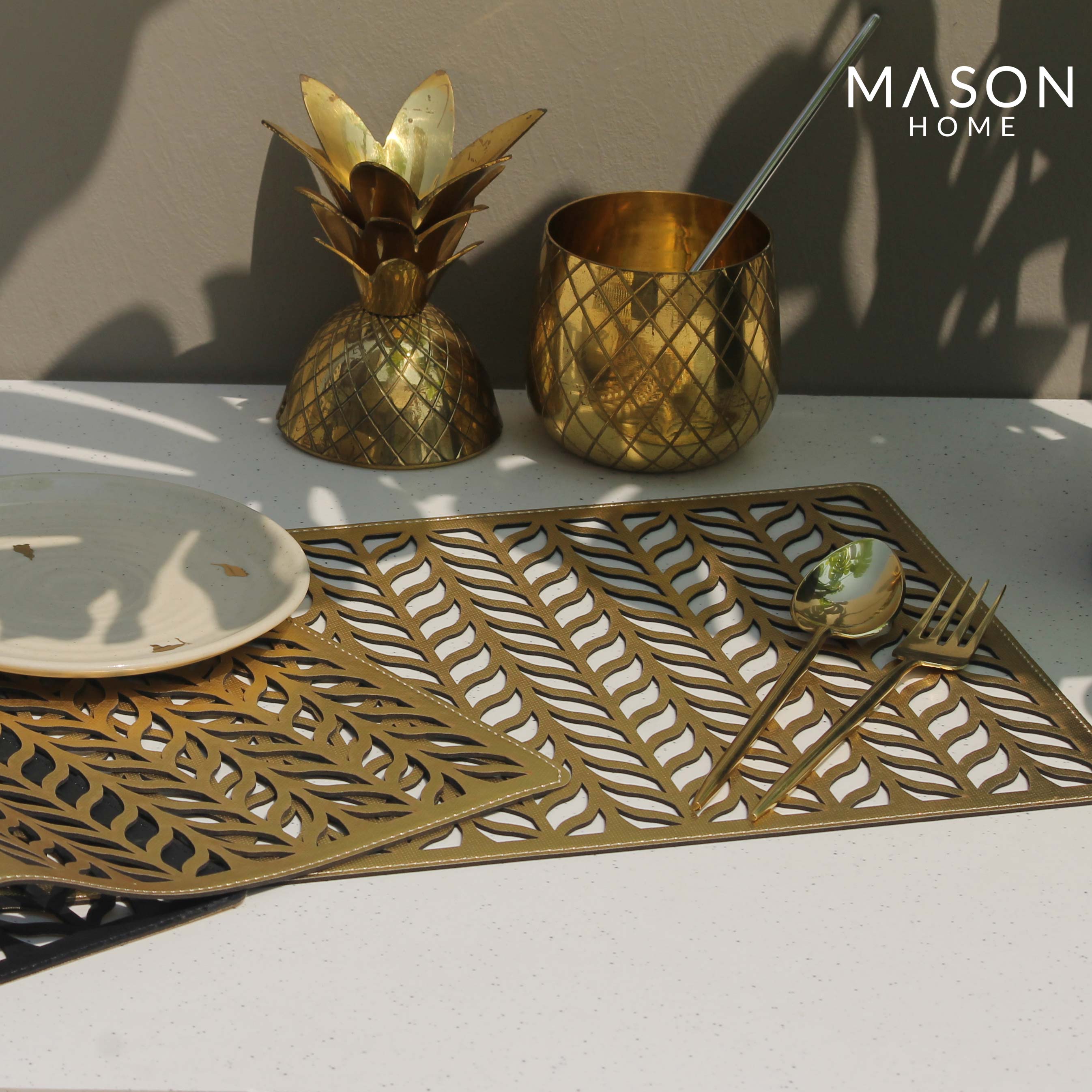 Leaf Motif Placemats Gold - Set Of 2